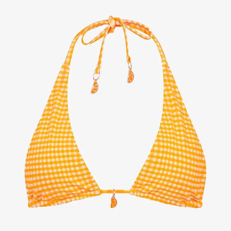 Kulani Kinis Classic Tie Halter Bikini Top Orange Cream FINAL SALE