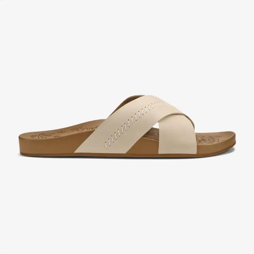 OluKai OluKai Kīpe‘a ‘Olu Women’s Leather Slide Sandals  Puka / Tan