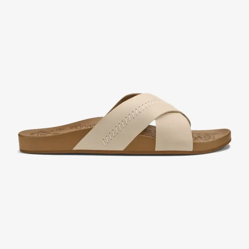 OluKai Kīpe‘a ‘Olu Women’s Leather Slide Sandals  Puka / Tan