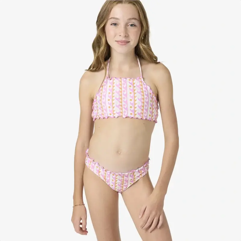 O'Neill Girl's Balearic Waves Ruffle Edge Hi-Neck Swim Set Multi