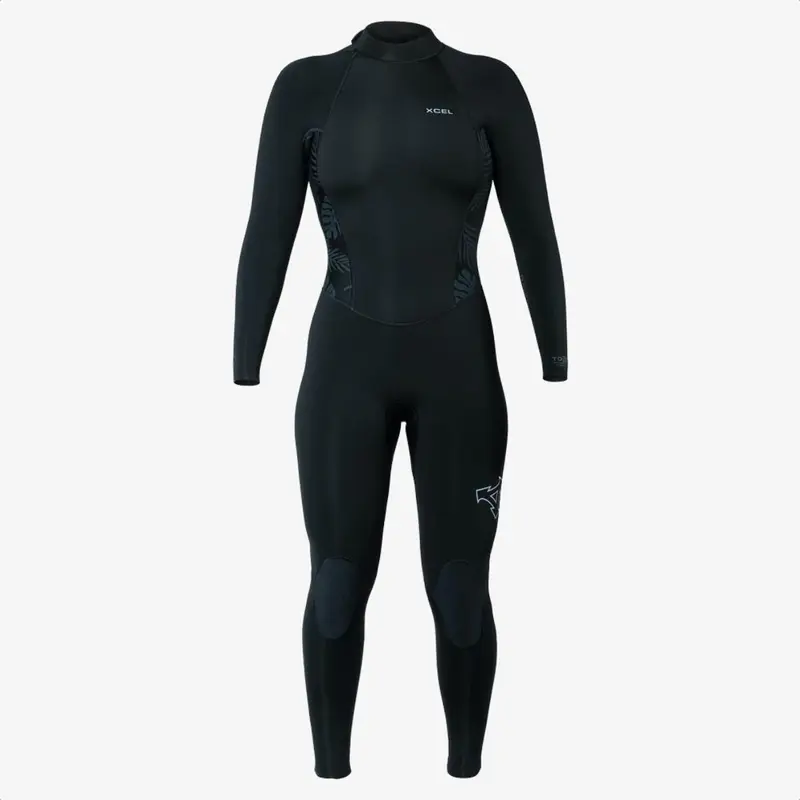 XCEL Women's Axis Back Zip Full Wetsuit 3/2mm Black w/Palm-Monstera Print