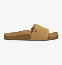 OluKai Kīpe‘a Pono Women’s Leather Slide Sandals Sahara / Crosshatch