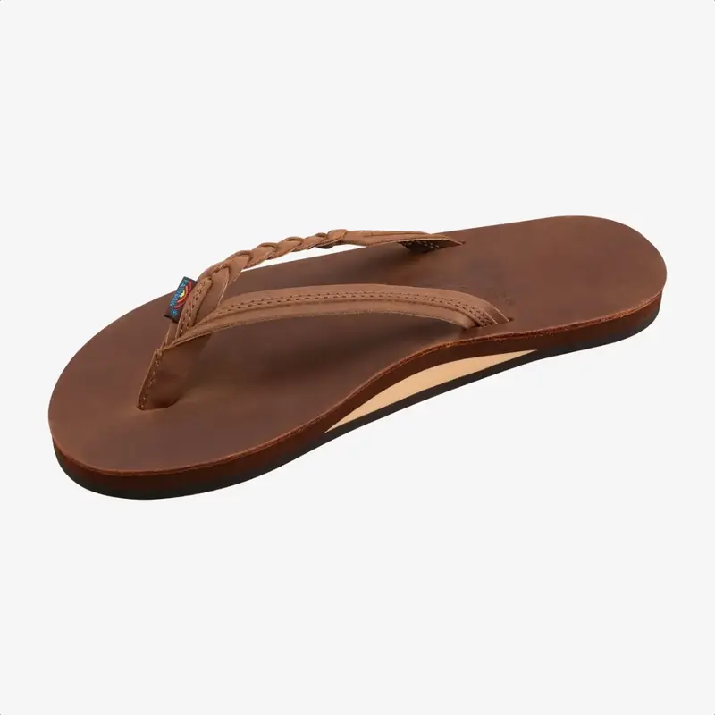 Rainbow Sandals Women's Flirty Braidy Single Layer Premier Leather Narrow Strap Redwood