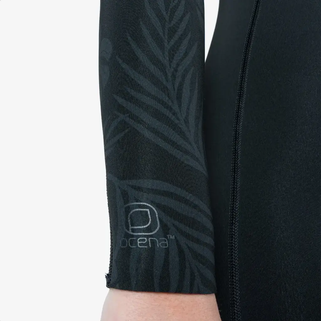 XCEL XCEL Women's Axis Long Sleeve Back Zip Boy Short Spring Wetsuit 2mm Black W/Palm-Monstera Print