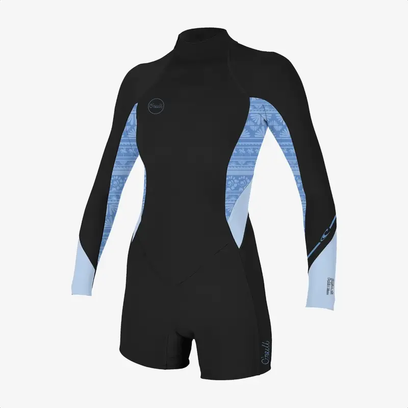 O'Neill Women's Bahia 2/1mm Back Zip L/S Spring Wetsuit Blk/SurfAbst/Chamblu