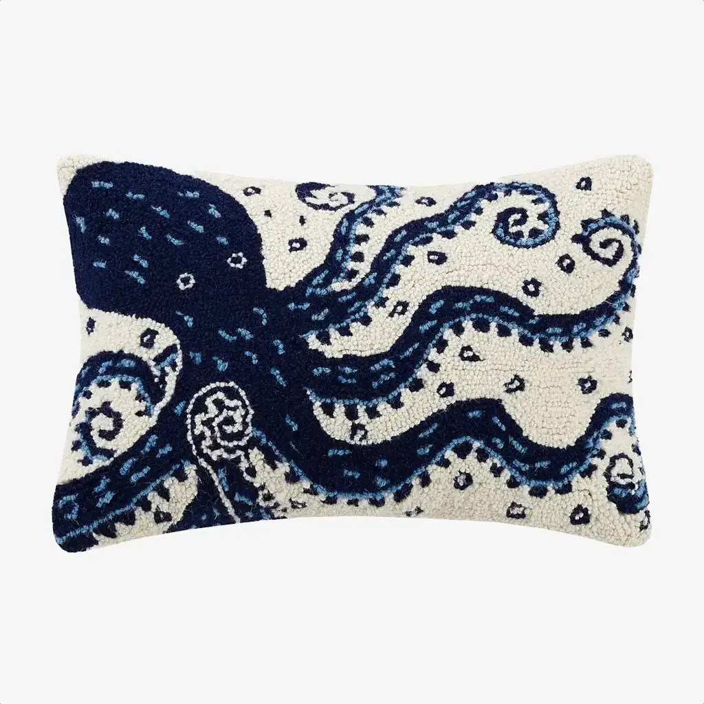 Peking Handicraft Navy Octopus Hook Pillow 12"x18"