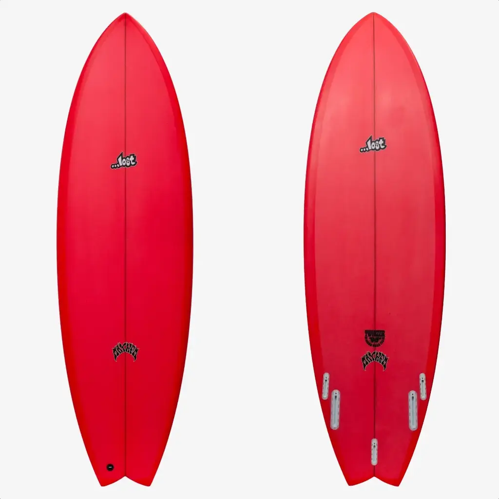 ...Lost Surfboards 6’0” Lost Round Nose Fish Twinzer 96er Red Tint