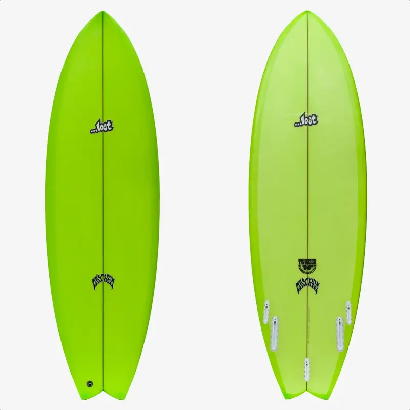 ...Lost Surfboards 5’6” Round Nose Fish Twinzer 96er Futures Green Tint