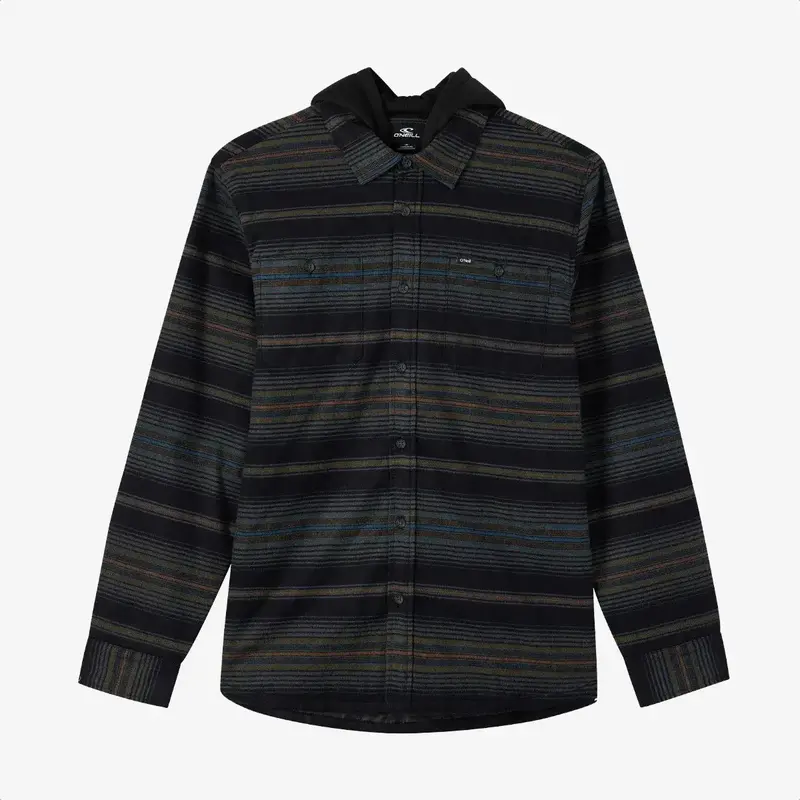O'Neill Hooded Lined Flannel Long Sleeve Shirt Black