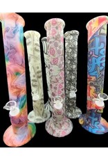 Luv Bud 14"Print Transfer Silicone Bong | Assorted Colors and Styles | Comes with a Silicone Downstem and Glass Bowl