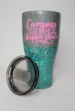 Teal and Silver Glitter Resin 30oz Camping Cup