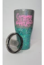 Teal and Silver Glitter Resin 30oz Camping Cup