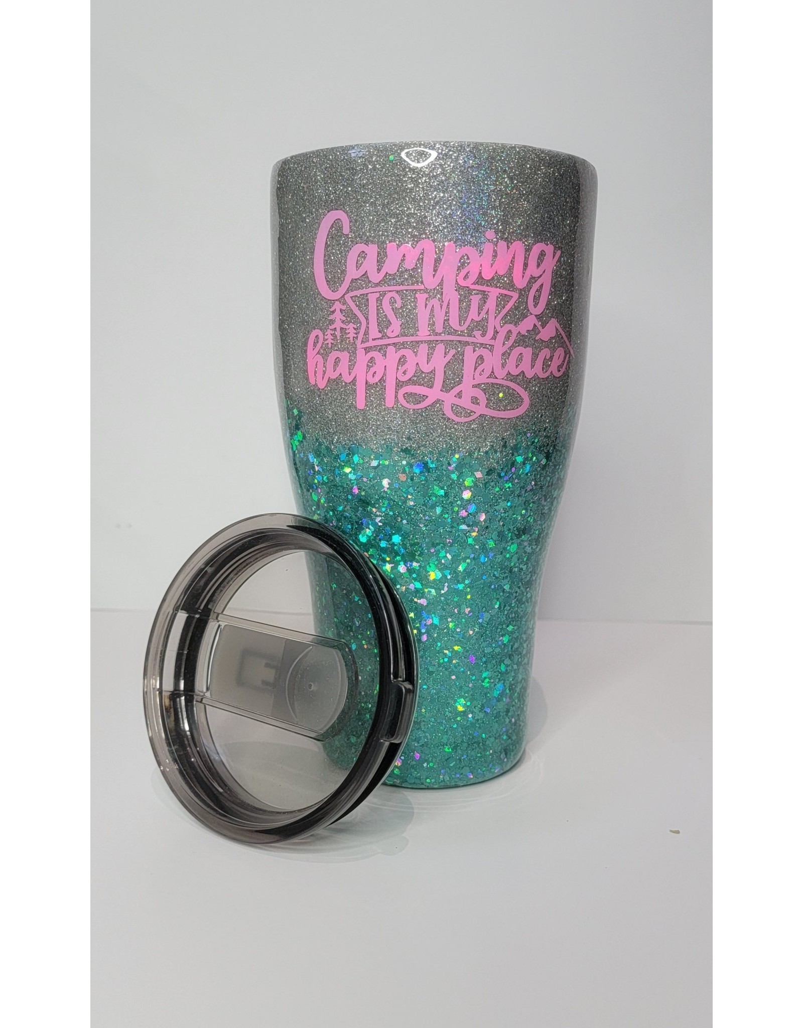 Teal and Silver Glitter Resin 30oz Camping Cup