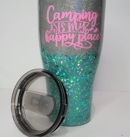 Teal and Silver Glitter Resin 30oz Camping Cup