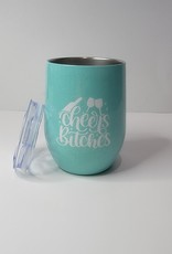 Teal Sparkling "cheers" Wine Cup