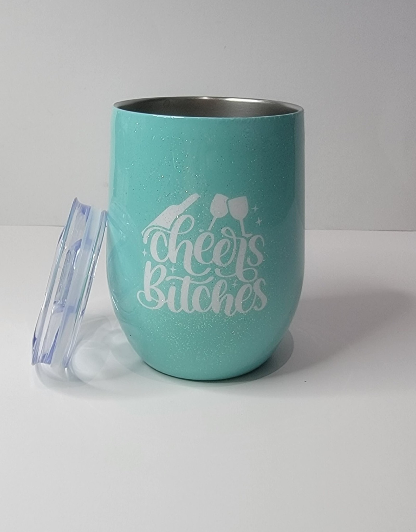 Teal Sparkling "cheers" Wine Cup