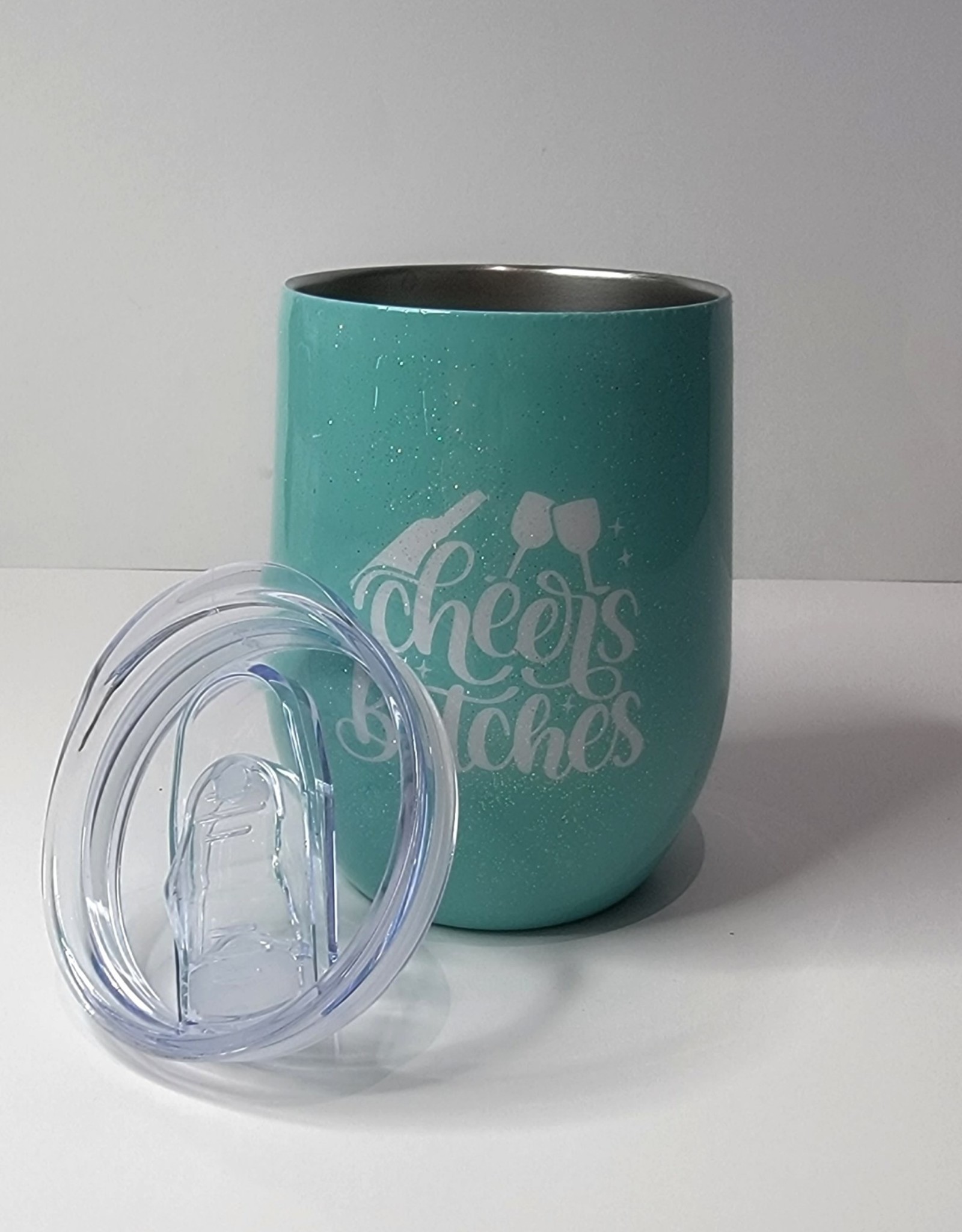Teal Sparkling "cheers" Wine Cup