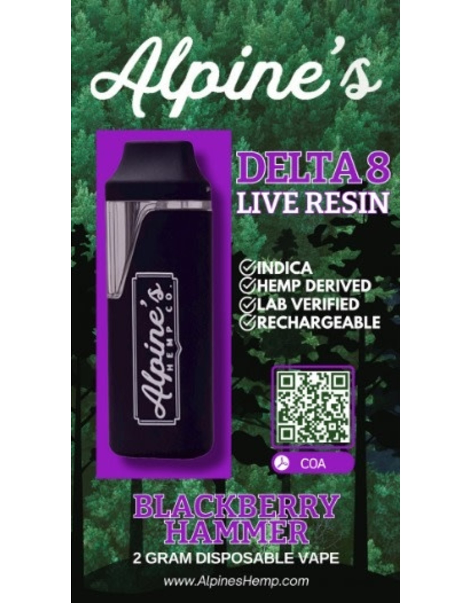 Alpine's Alpines Delta 8 Live Resin 2G Disposable- Blackberry Hammer