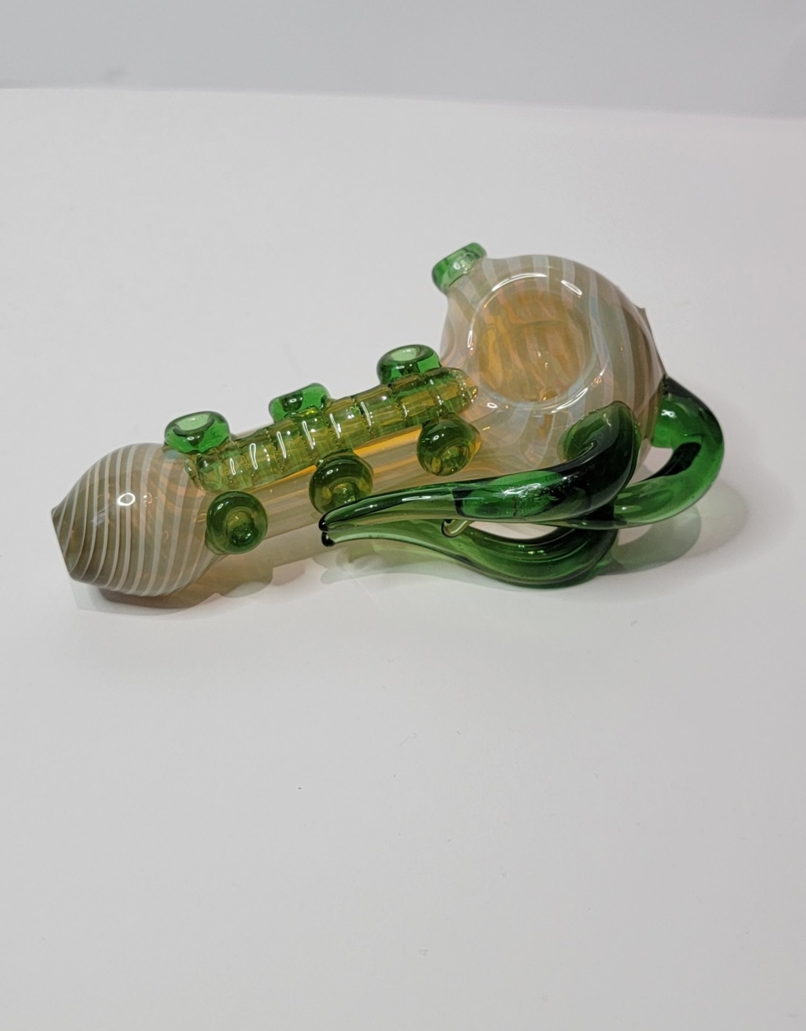 Luv Bud 5" HEAVY fumed Flute Hand Pipe | Pale White with Green