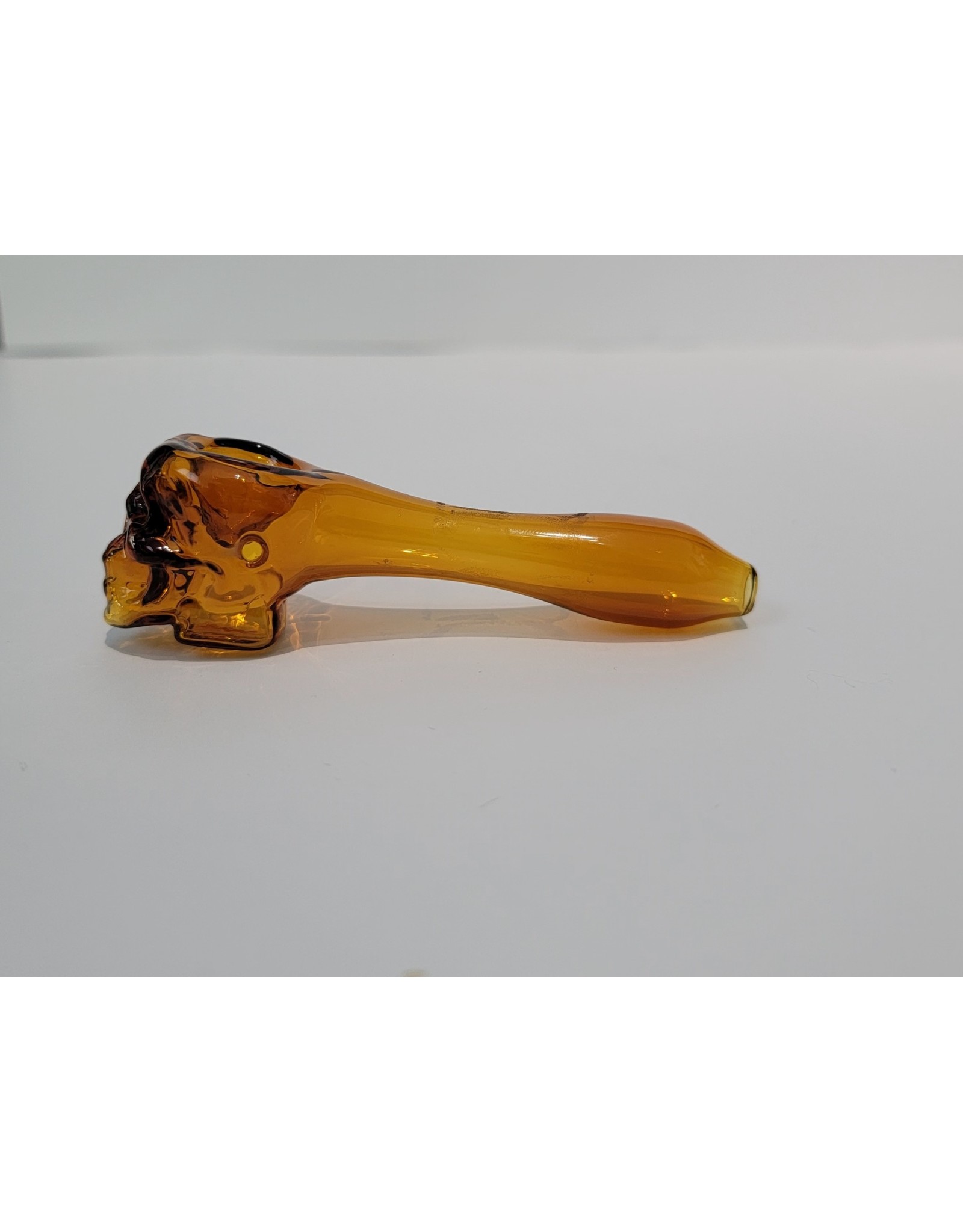 Luv Bud 4" Solid Transparent Pyrex "SOL" Skull Pipe- Gold