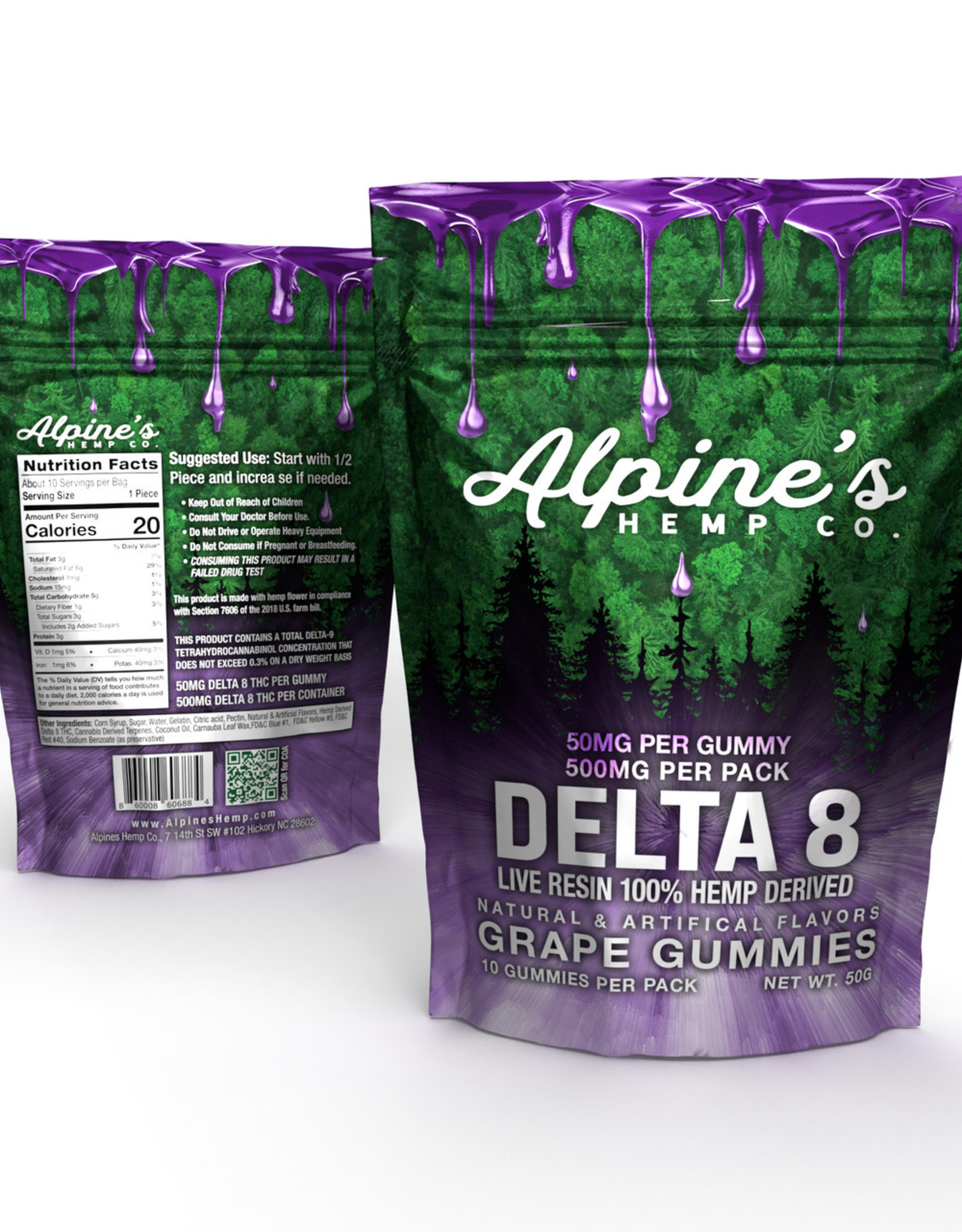 Alpine's Alpine's Delta 8 Grape Gummies 500mg| 50mg each