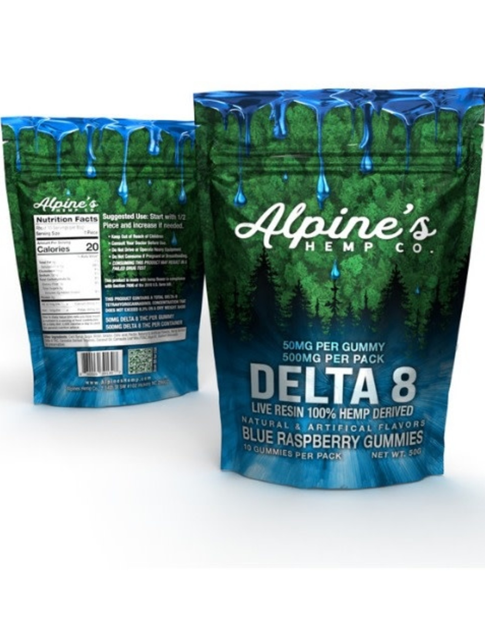 Alpine's Alpine's Delta 8 Blue Raspberry Gummies 50mg each| 500mg pack