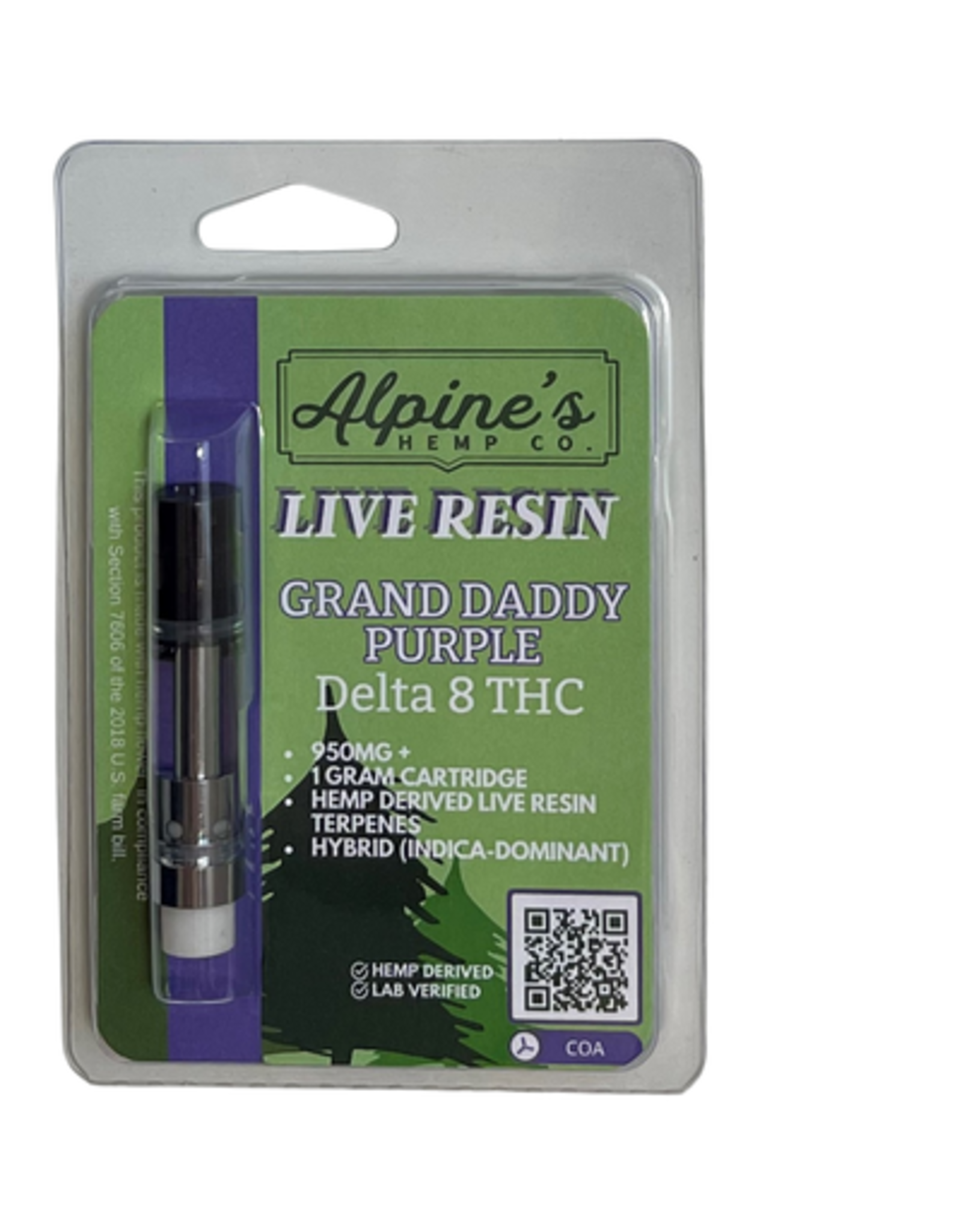 Alpine's Alpines Delta 8 Cart Granddaddy Purple