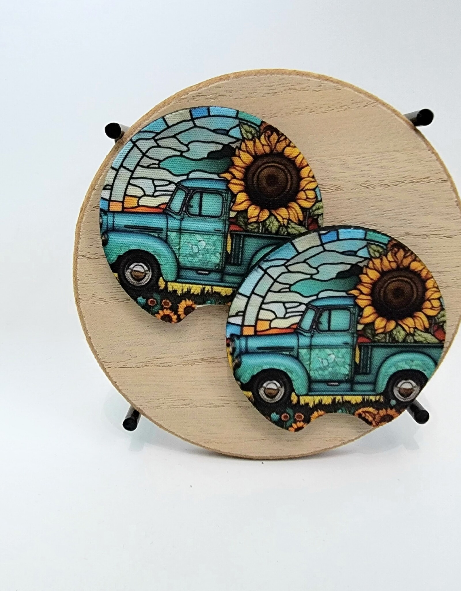 Carrie Criswell Teal Truck with Sunflowers Car Coaster
