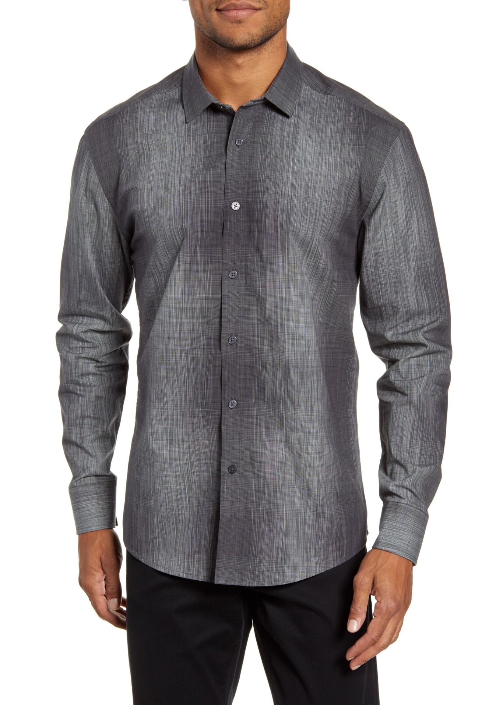 Vince Camuto Men's Vince Camuto Slim Fit Abstract Check Button-up Shirt, Size X-Large - Grey