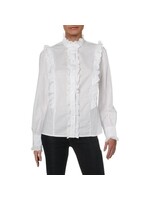 AQUA Aqua Womens Cotton Ruffled Button-Down Top XS