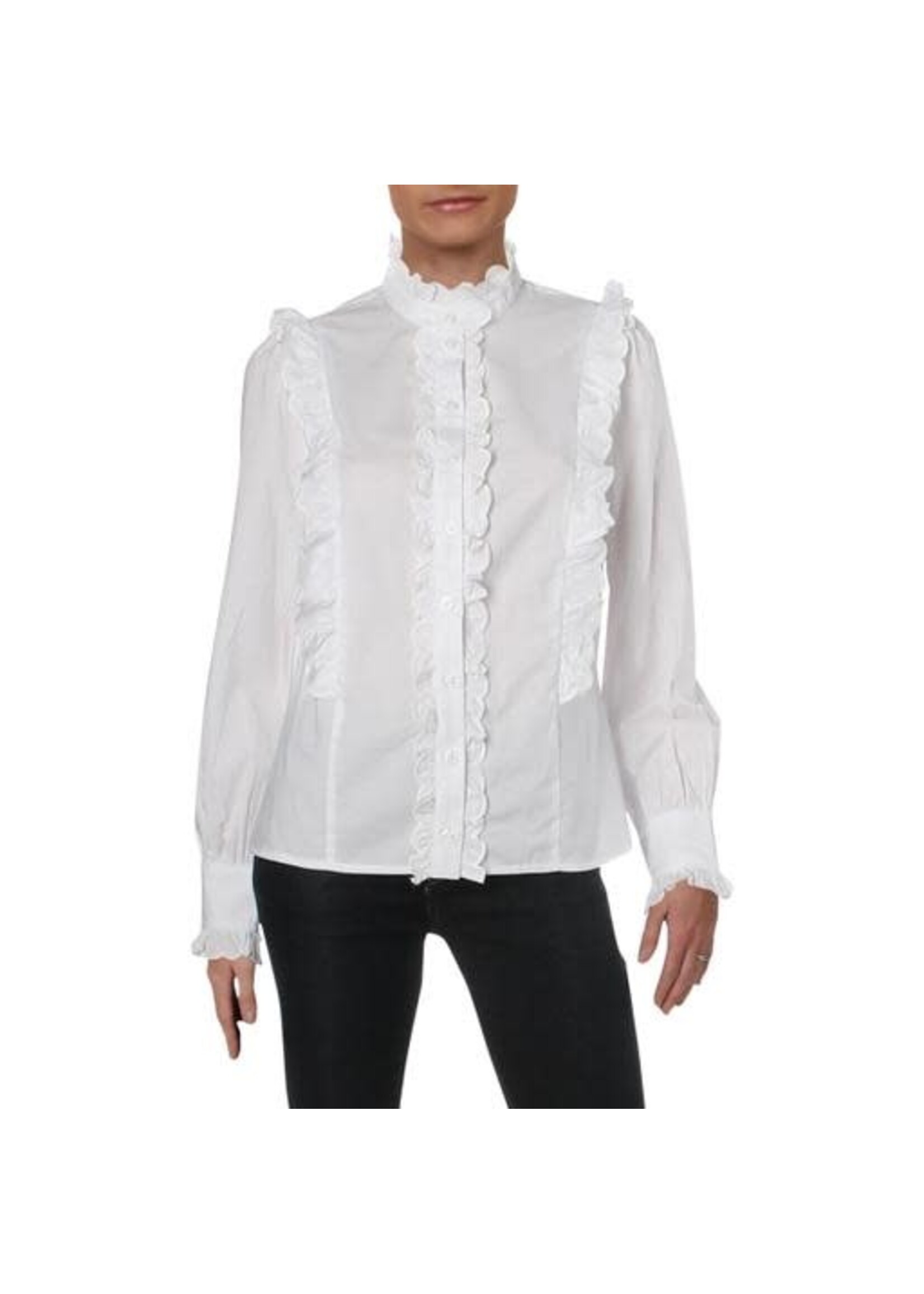 AQUA Aqua Womens Cotton Ruffled Button-Down Top