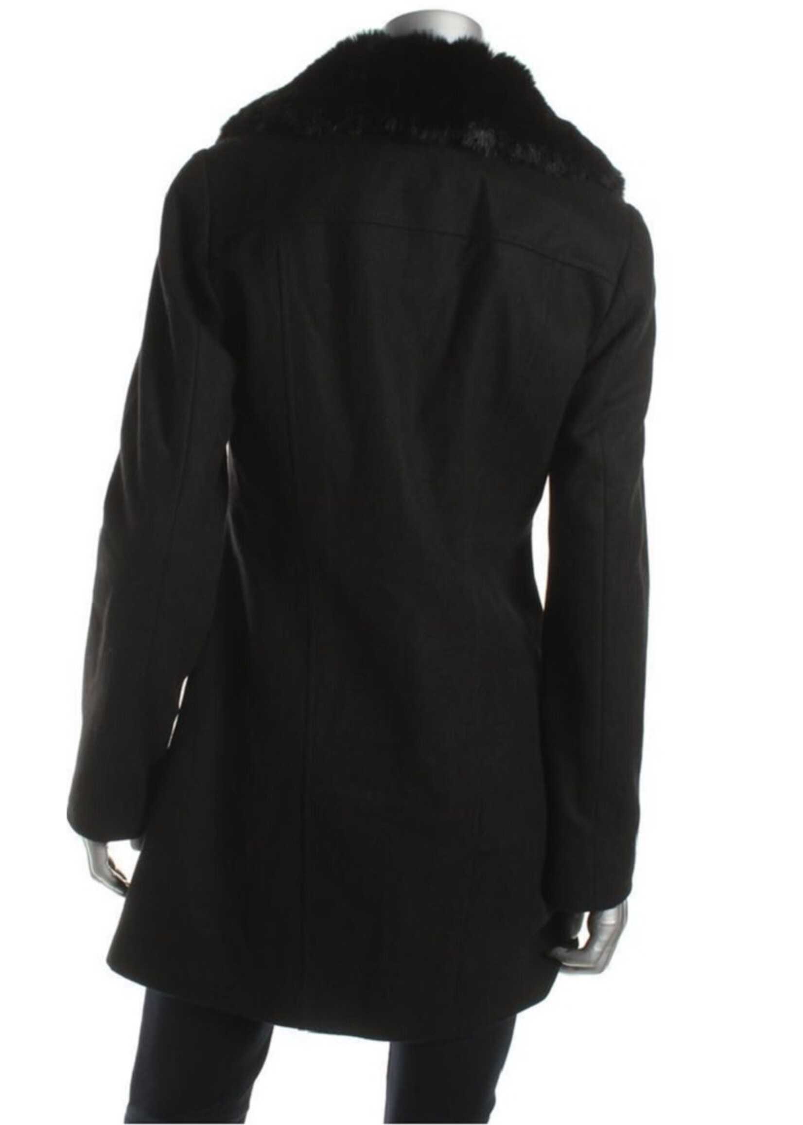 INC I.N.C.  Womens Black Wool Blend Coat w/ Faux Fur Collar