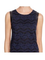 AQUA Lace Faux Leather Sleeveless Top, M