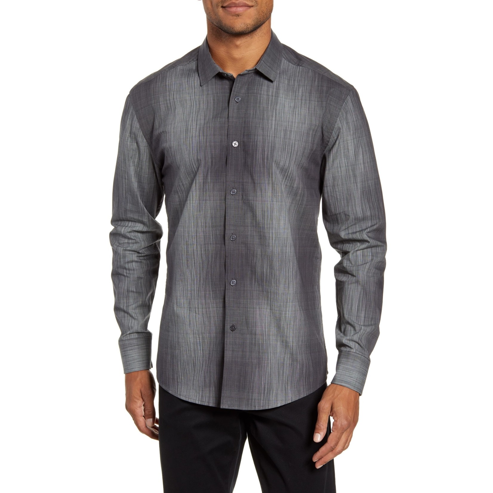 Vince Camuto Men's Vince Camuto Slim Fit Abstract Check Button-up Shirt, Size Small - Grey