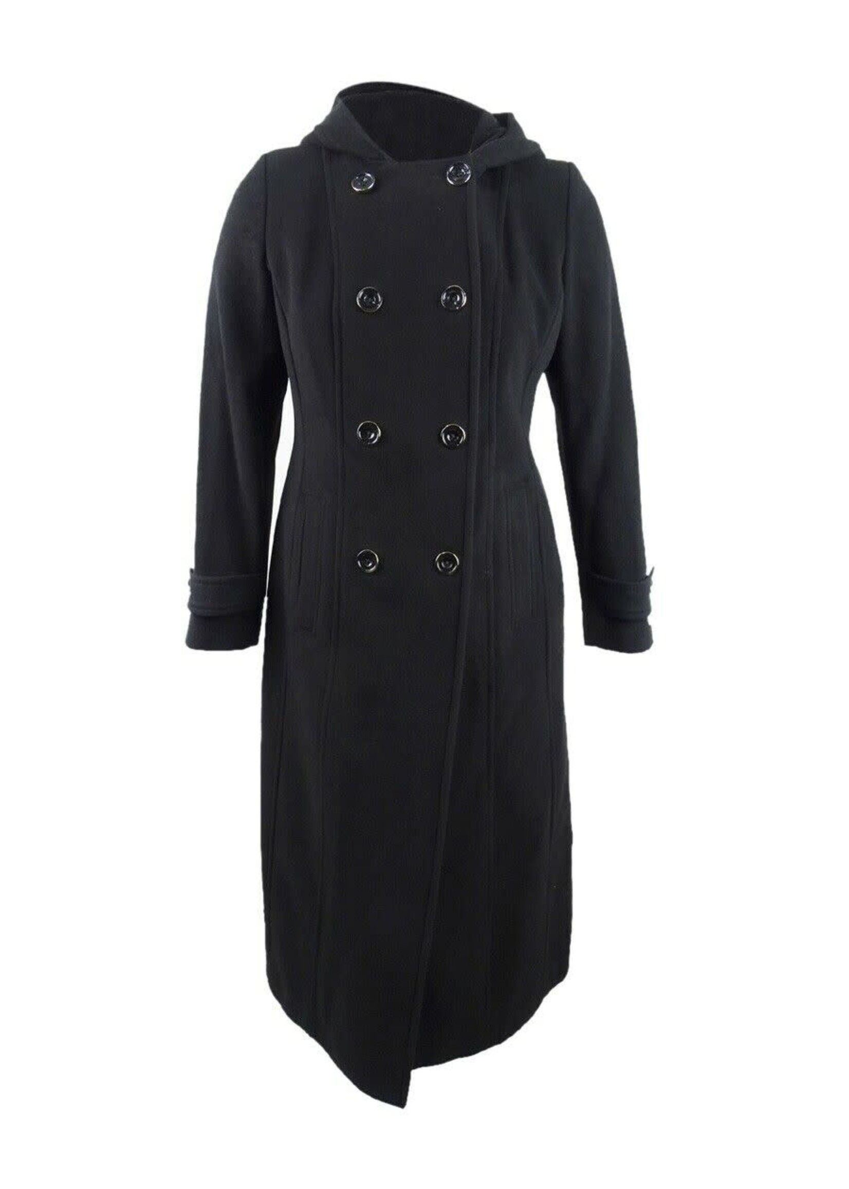 Anne Klein Black Wool/Cashmere Blend Long Coat w/ Hood, 18