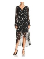 AQUA Black Floral Faux Wrap Floral Dress, Small