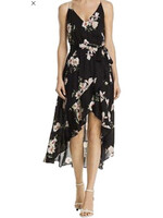 AQUA Black Floral Print Maxi Dress, XS