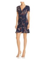 AQUA Navy Floral Print Ruched Dress