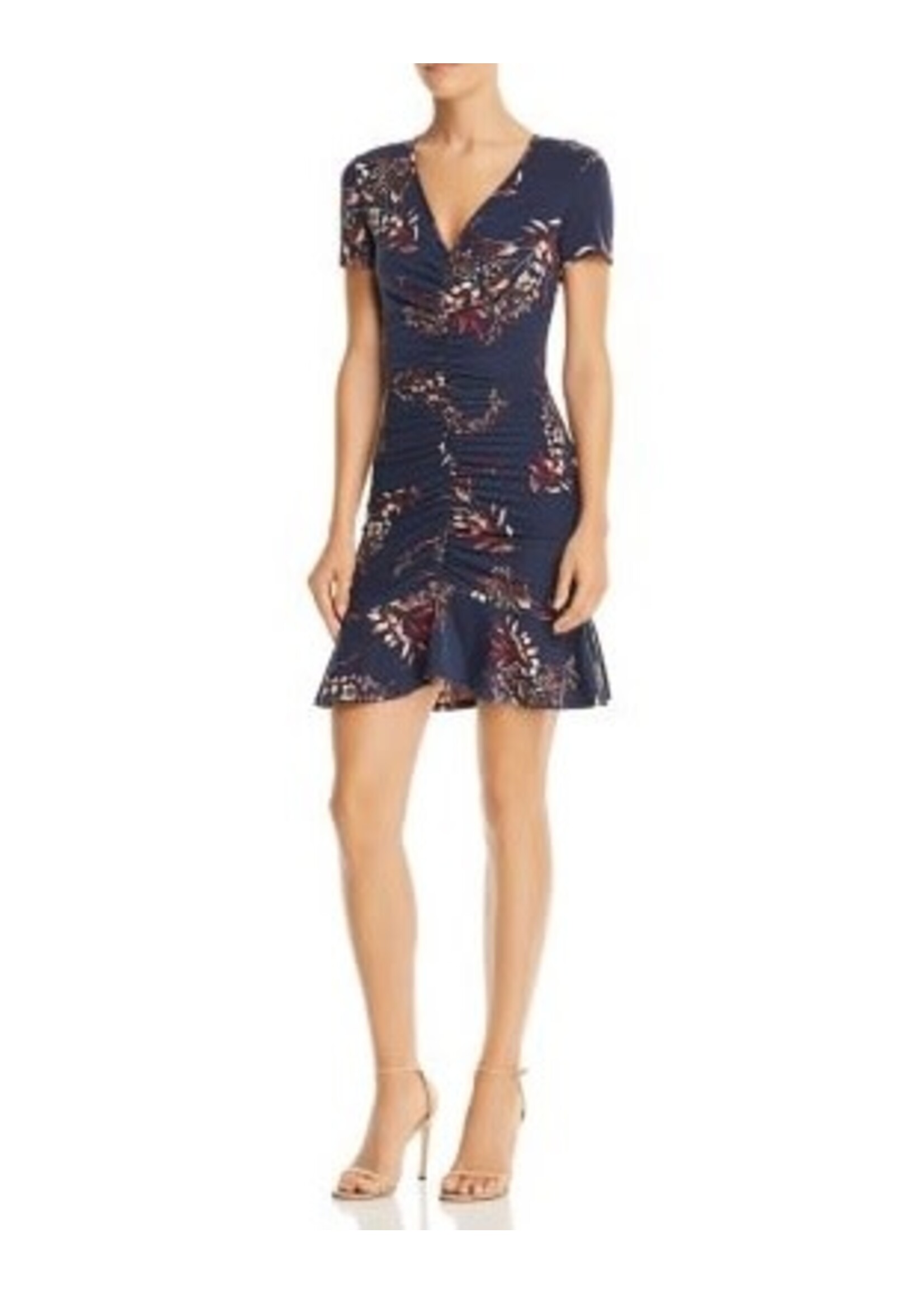 AQUA AQUA Navy Floral Print Ruched Dress