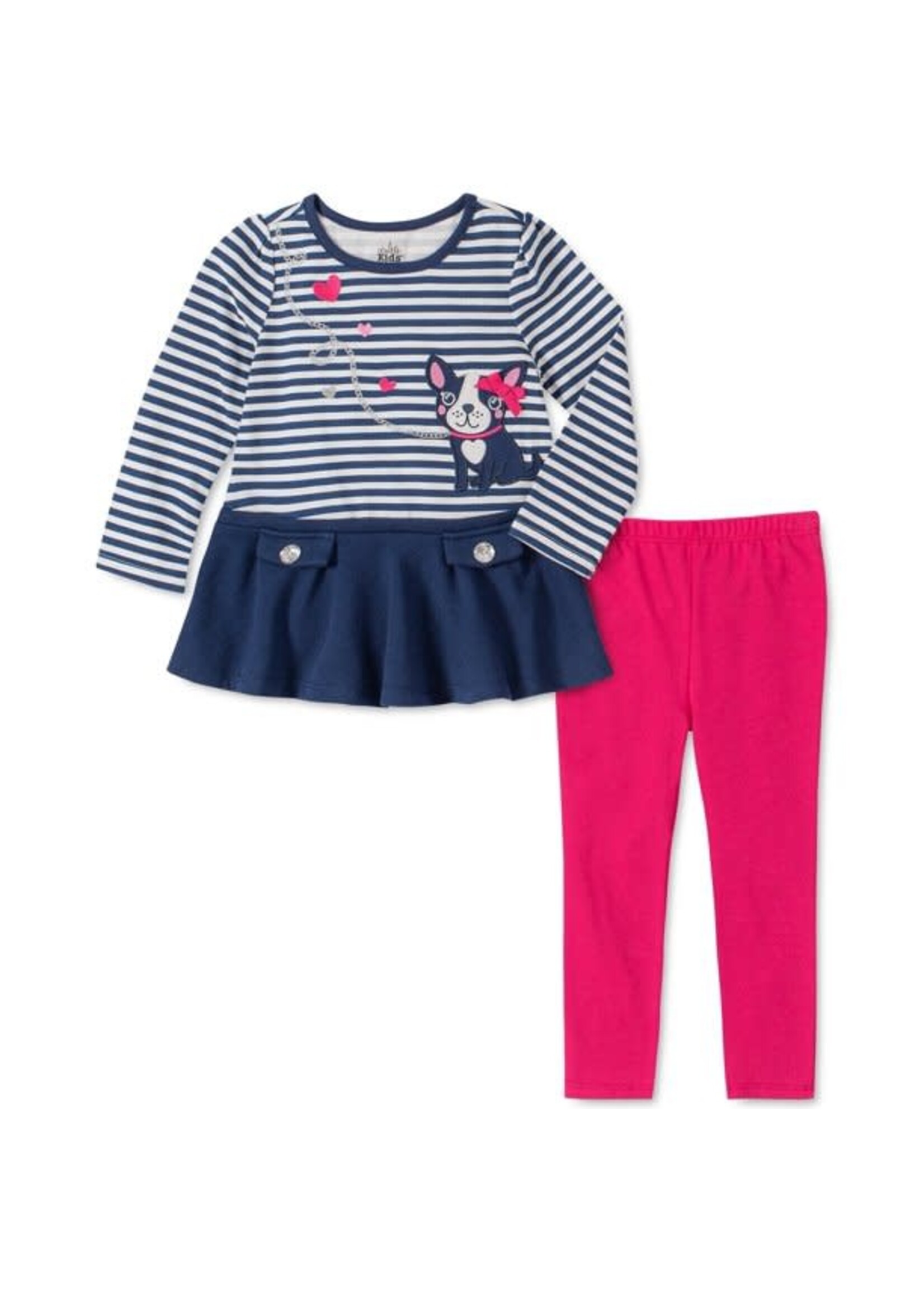 kids Headquarters Kids Headquarters Navy/Wht Dog Tunic 2Pc Set, 6/9m