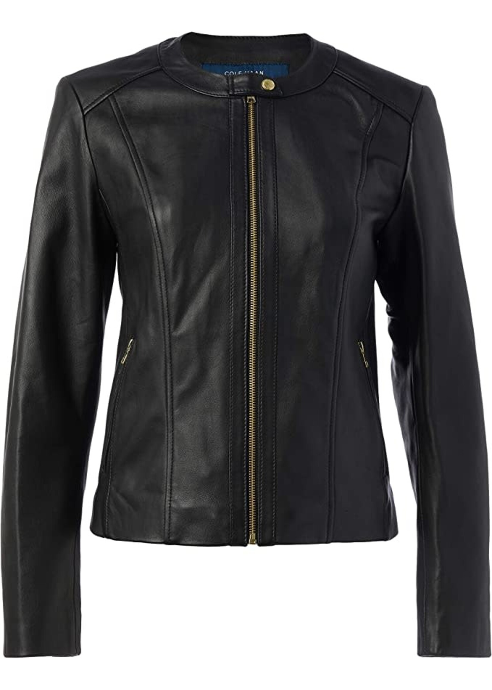 Cole Haan Women's Leather Collarless Jacket, XS