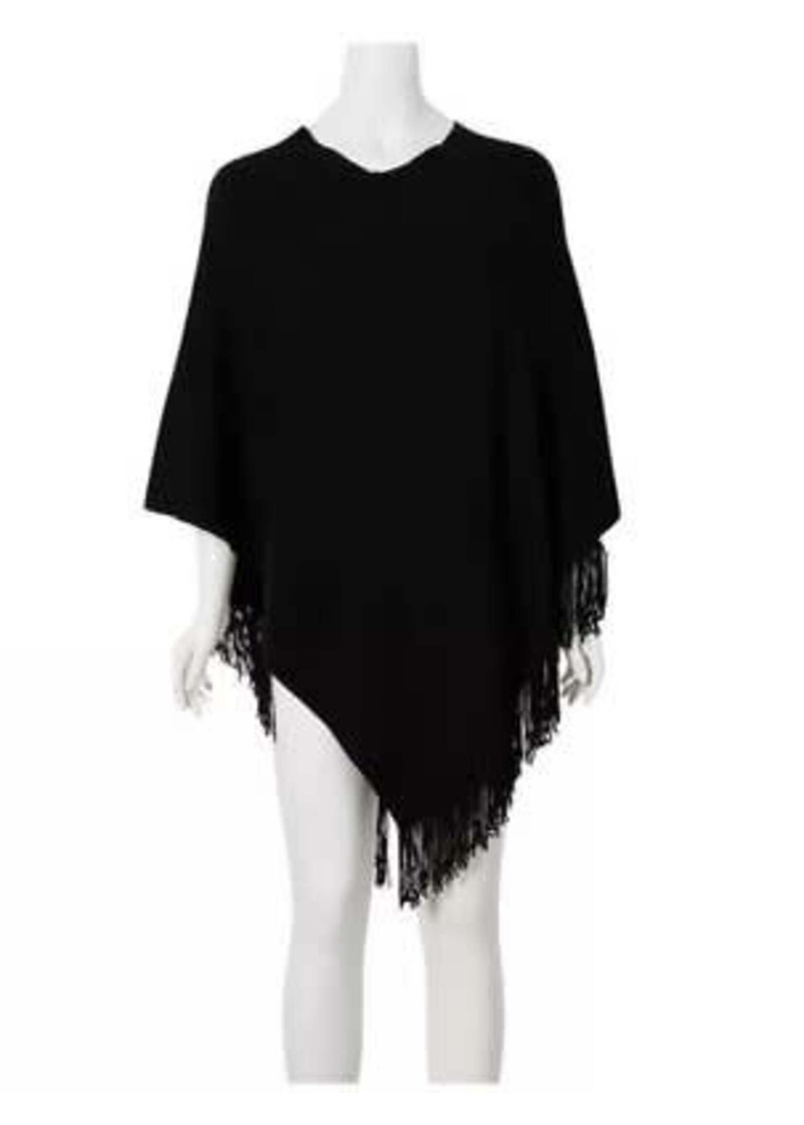 Cejon Black Ribbed Knit Fringe Wrap, OS