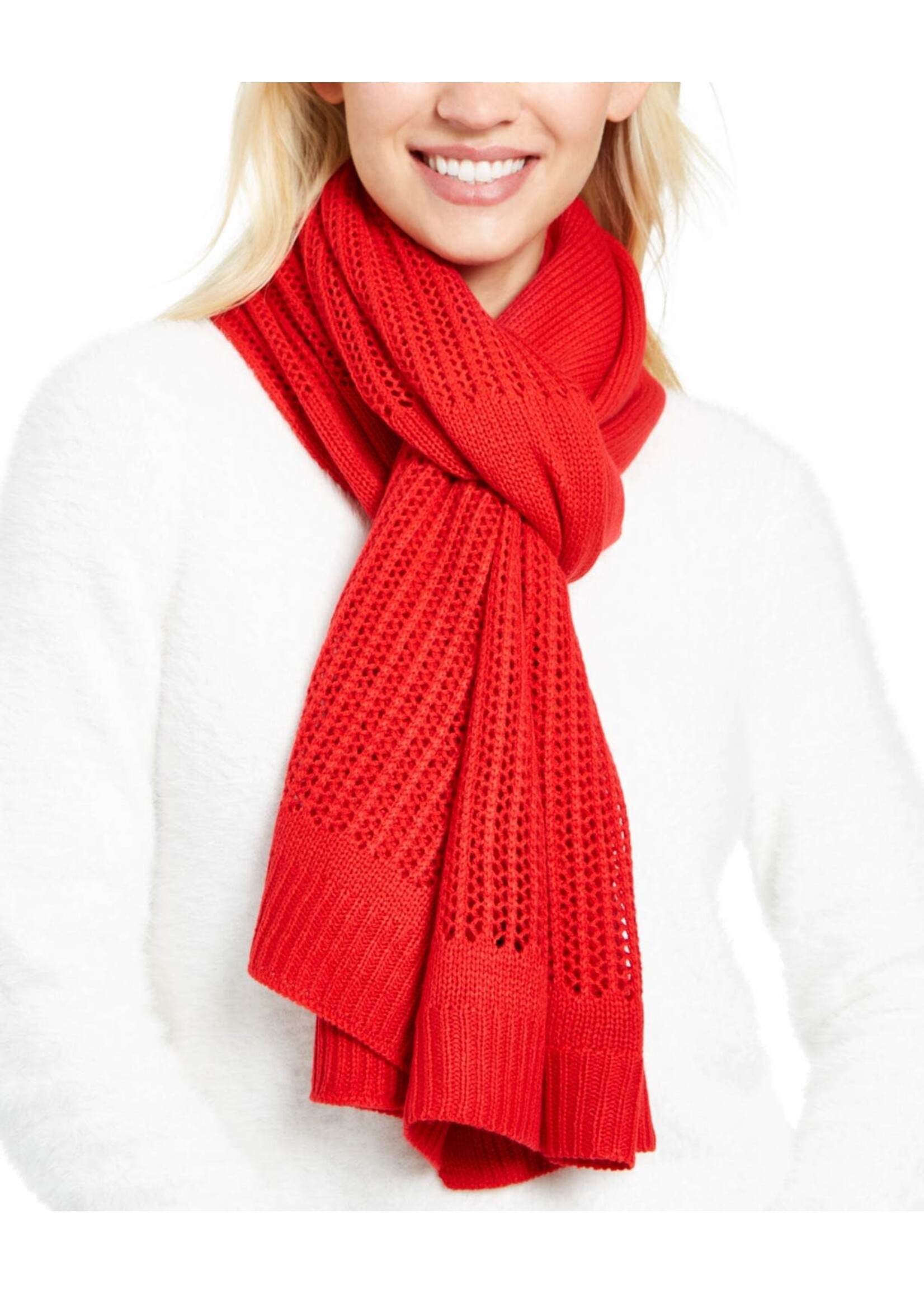 DKNY DKNY Red Soft Open Knit Block Wrap Scarf