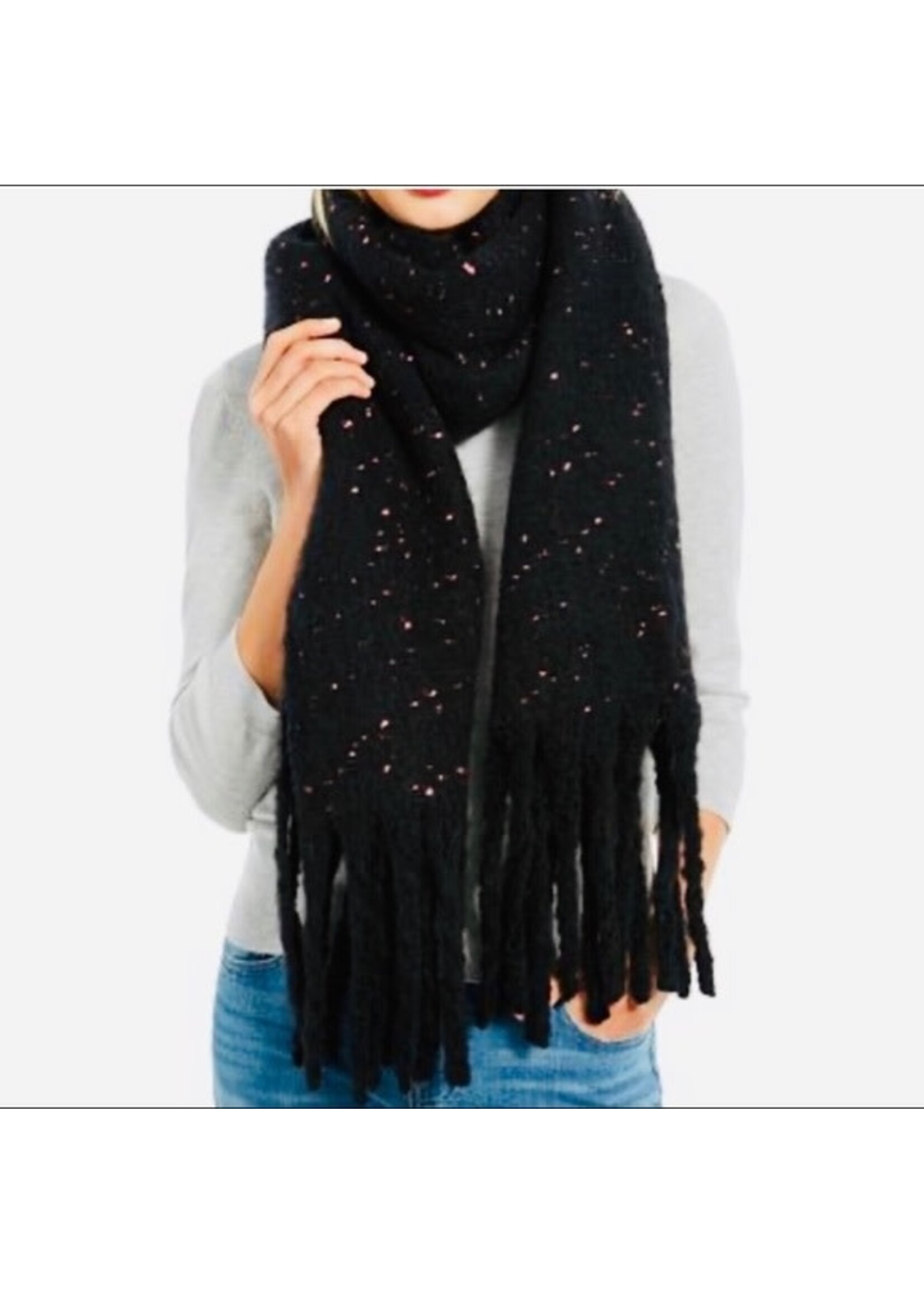 DKNY DKNY Black Speckled Oversize Fringe Scarf