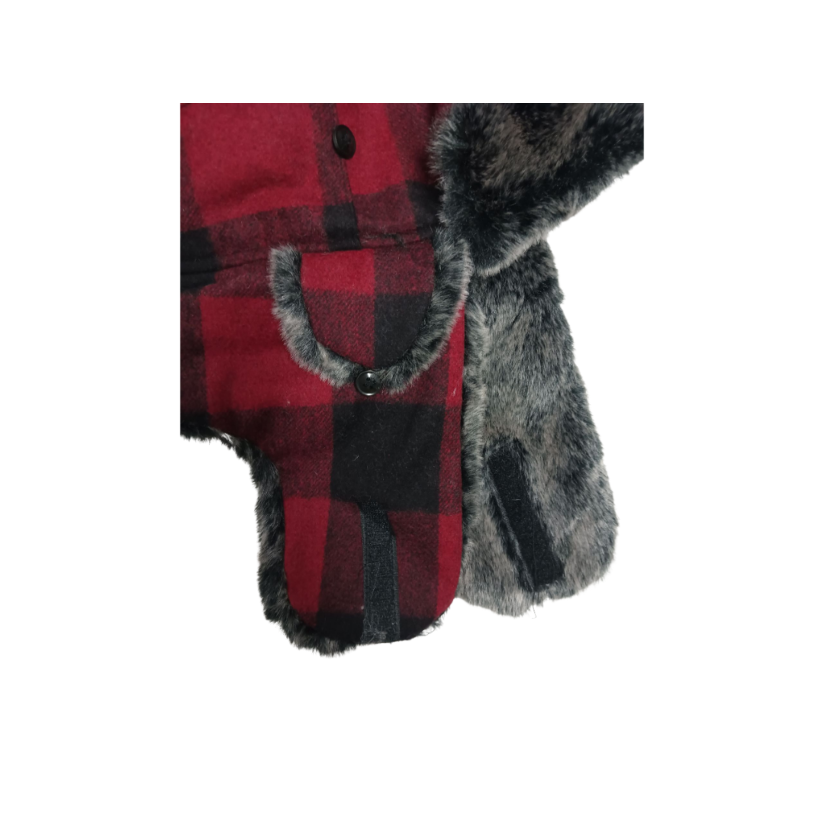Weatherproof Faux Fur Plaid Red/Black Trapper Hat, Large