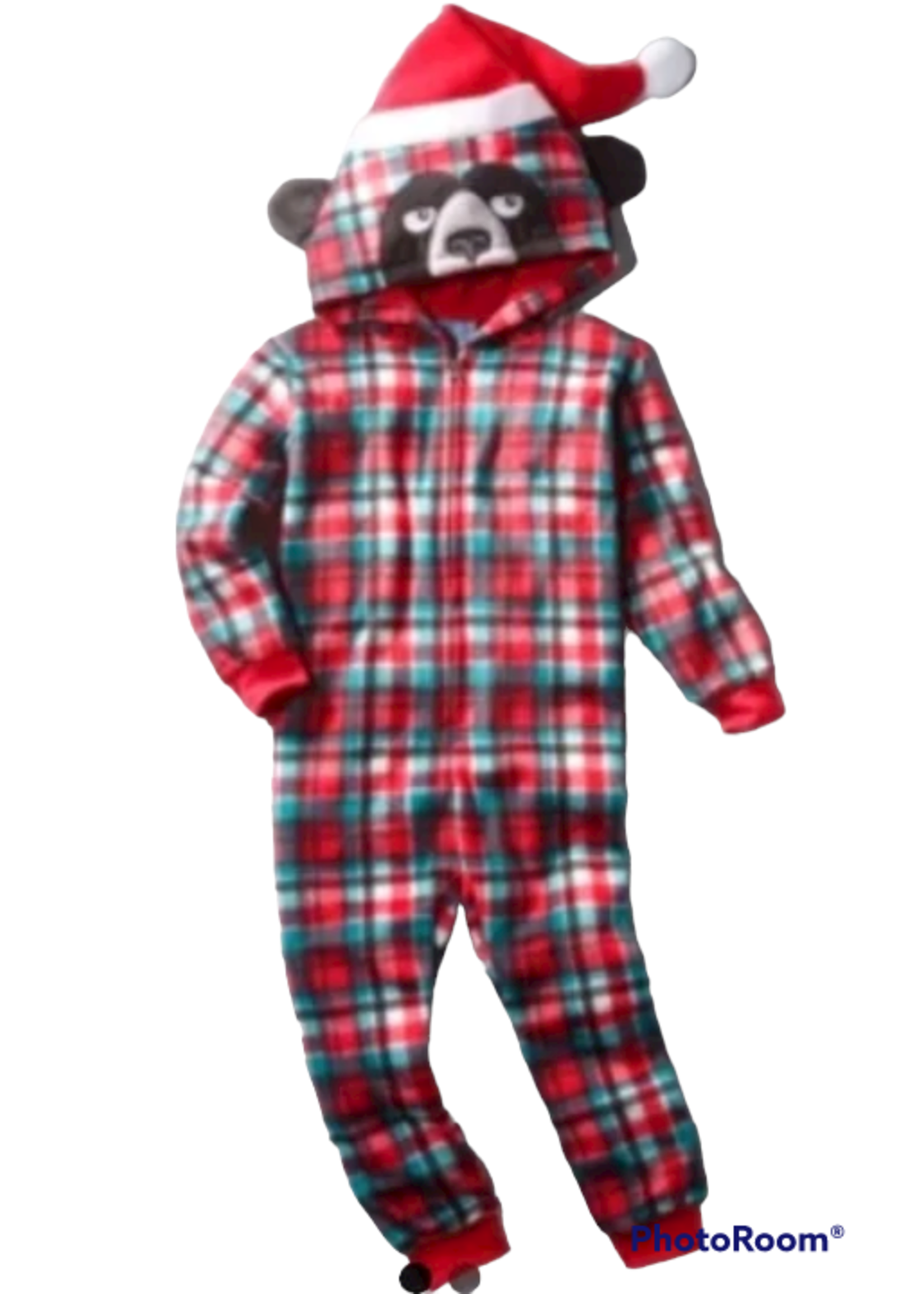 Max & Olivia Max & Olivia Plaid Fleece Hooded Bear Onsie Pajamas, L (12/14)