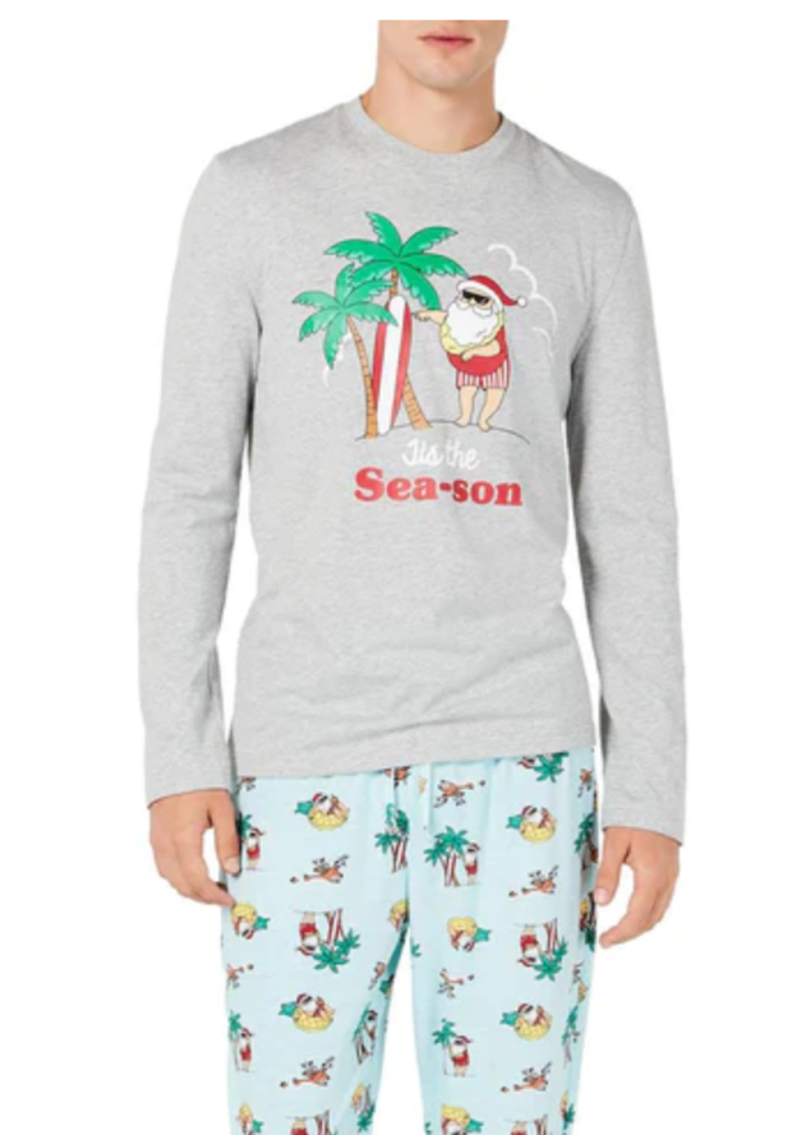 family Pajamas Family PJ Men's Tropical Santa pajama Set. L