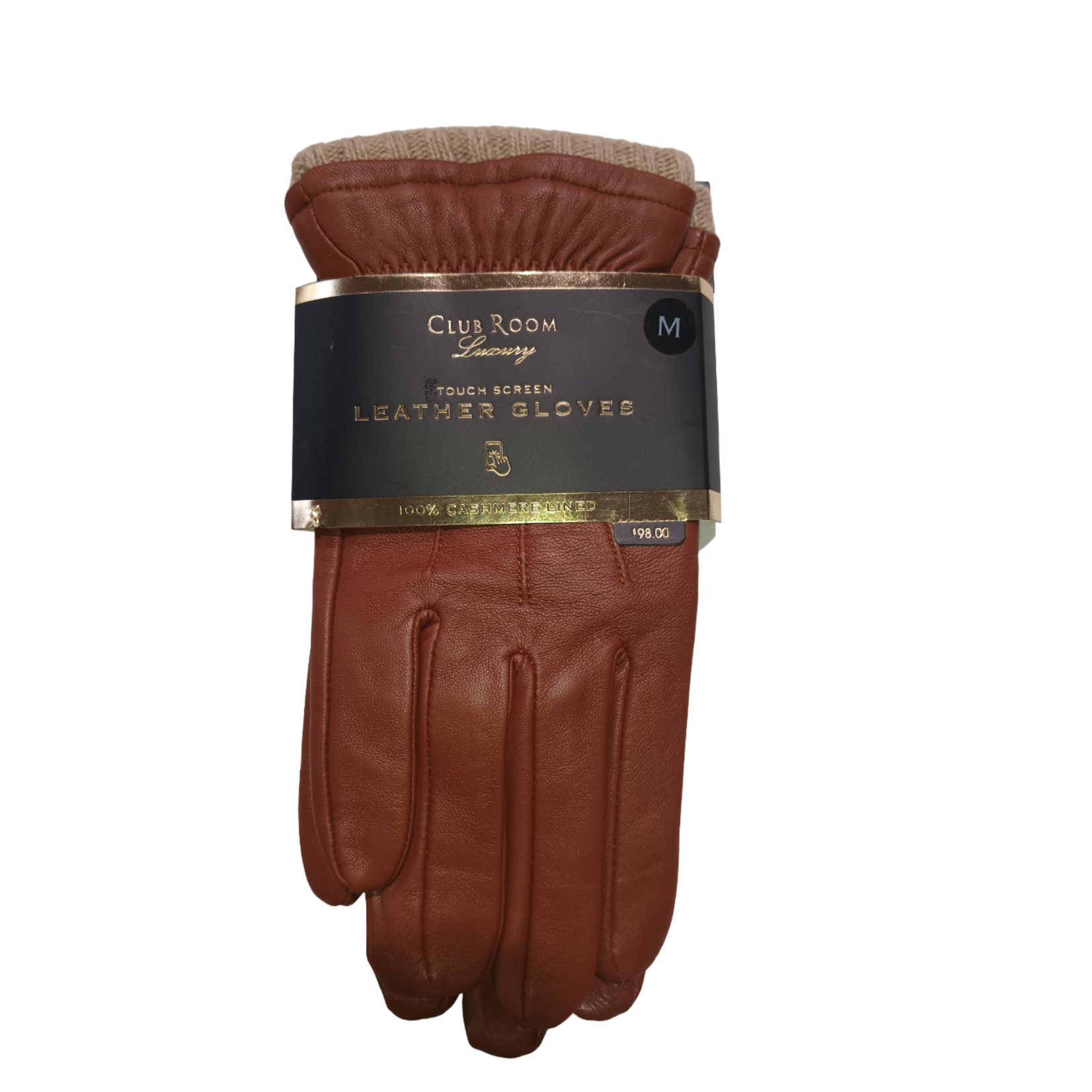 Charter Club Charter Club Luxury Men's Cognac Leather & Cashmere Gloves, M