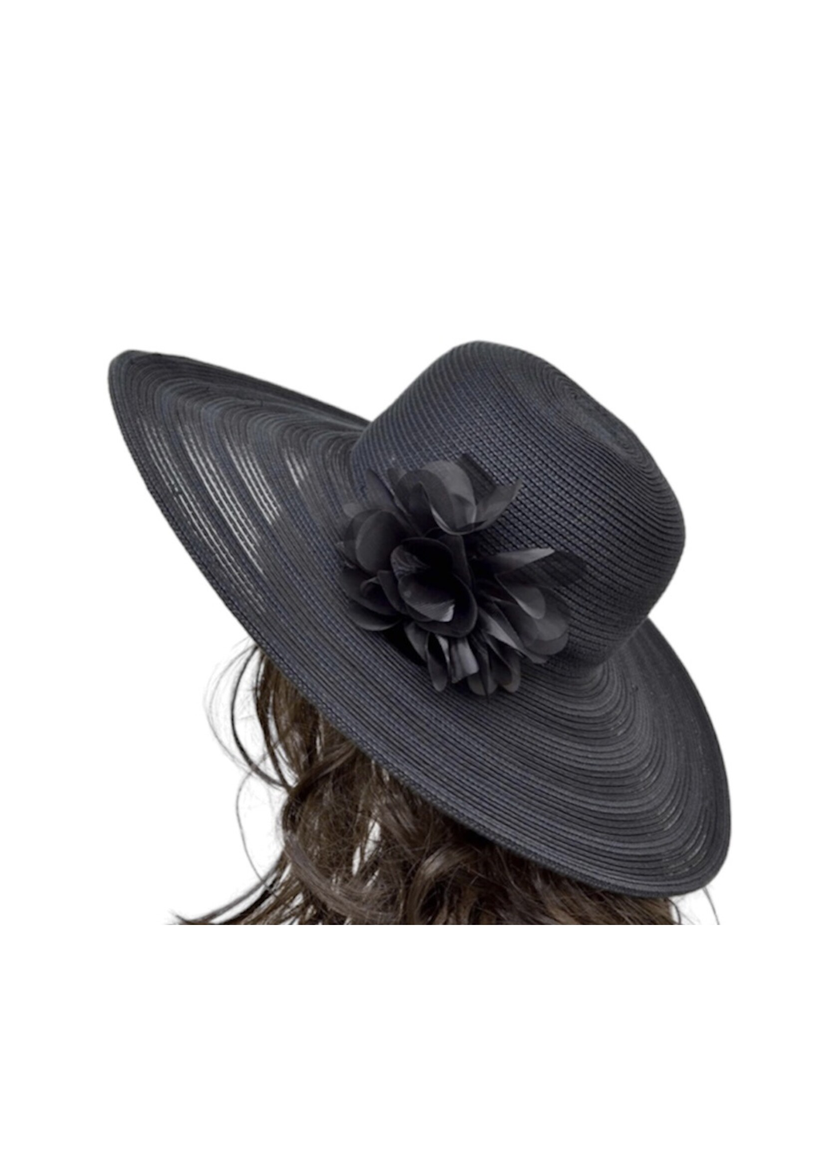 Nine West Nine West Black Summer Hat with Flower Applique, OS