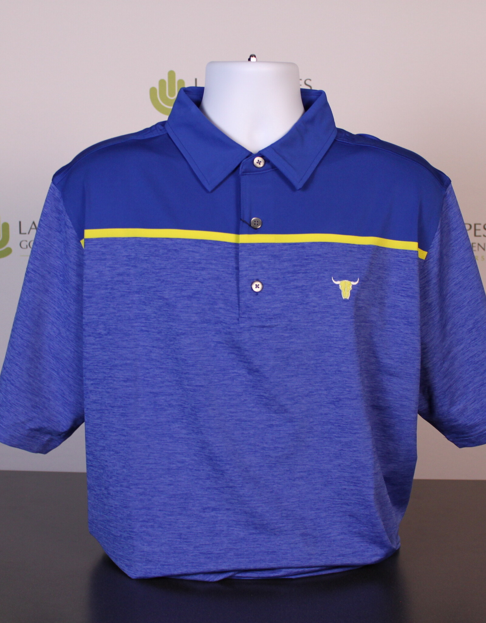 FootJoy Men's Polo Shirt - Blue Heather/Yellow Stripe XL